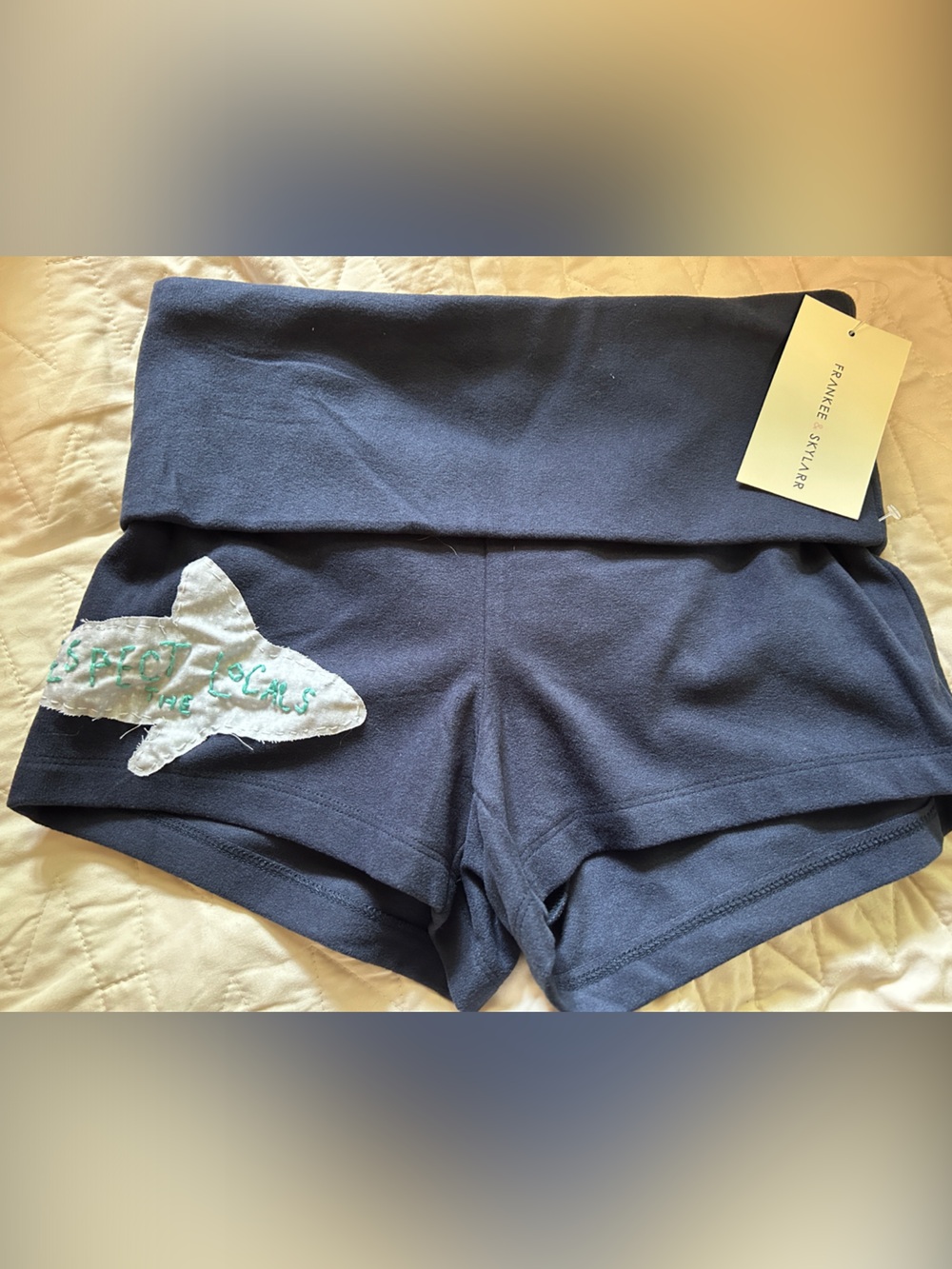 FRANKEE & SKYLARR Navy Yoga Foldover  shorts